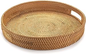 Round rattan serving tray