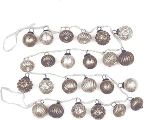 Creative Co-Op Distressed White & Grey Embossed Mercury Glass Ornament Fabric String Garland, Taupe and Cream