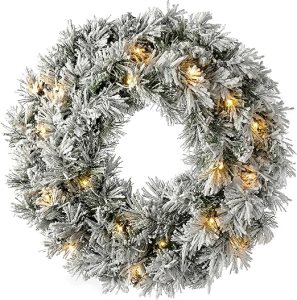 Christmas Pre-Lit LED Snow Flocked Spruce Wreath Christmas Decoration 
