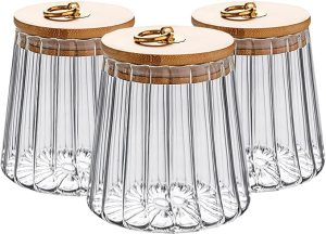 Glass Canister Storage Jar with Bamboo Lid Set of 3